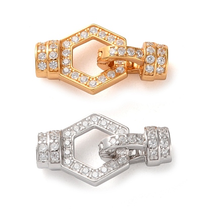 925 Складчатые застежки из стерлингового серебра с микропаве из прозрачного кубического циркония, шестиугольник