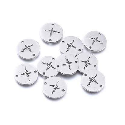304 Stainless Steel Links Connectors, Laser Cut, Flat Round with Heartbeat