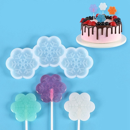 Snowflake Shape Food Grade Silicone Lollipop Molds, Fondant Molds, for DIY Edible Cake Topper, Chocolate, Candy, UV Resin & Epoxy Resin Jewelry Making, Christmas Theme