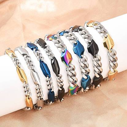 304 браслеты из нержавеющей стали с кубинскими звеньями в форме ромба для мужчин и женщин, ручная полировка, ионное покрытие (ip)