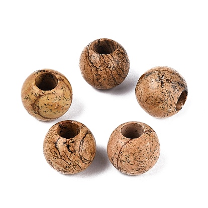 Естественного изображения яшмы, гладкая рондель, бусины с большим отверстием