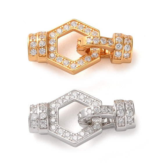 925 Складчатые застежки из стерлингового серебра с микропаве из прозрачного кубического циркония, шестиугольник