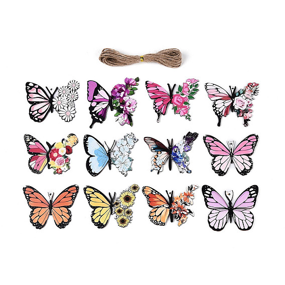 12 шт. подвесные украшения в виде бабочек из дерева с односторонним УФ-отпечатком, подвесные украшения из джутовой веревки, вырезанные лазером деревянные формы