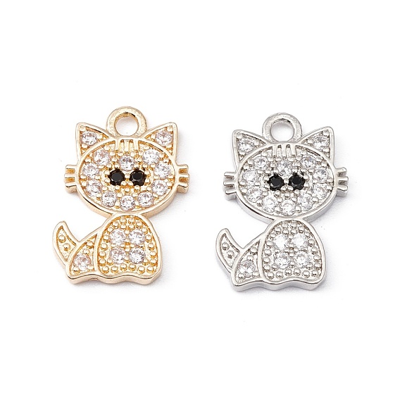 Латунные микро проложить кубического циркония подвески, долговечный, без кадмия и без свинца, прозрачные, кошка