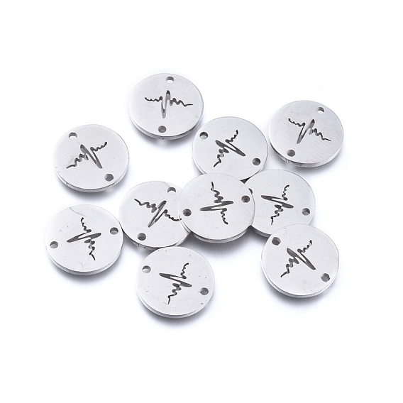 304 Stainless Steel Links Connectors, Laser Cut, Flat Round with Heartbeat