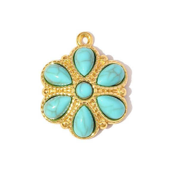 304 нержавеющая сталь с подвесками из синтетической бирюзы, , ионное покрытие (ip)