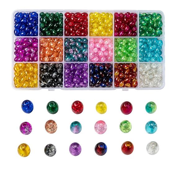 18 Colors Transparent Crackle Glass Beads, Oval