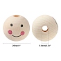 Natural Wood Beads, Large Hole Beads, Round with Smile Face