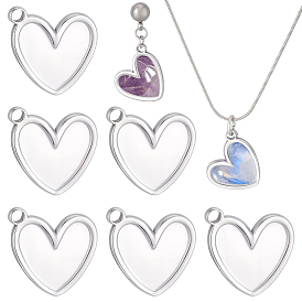 12Pcs 304 Stainless Steel Pendants, Heart Charm