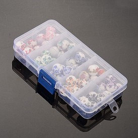 Perles en porcelaine manuelles, ronde, mixedstyle, 12mm, trou: 3 mm, 5 pcs / compartiment, 50 pcs / boîte