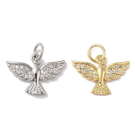 Rack Plating Brass & Cubic Zirconia Pendants, Cadmium Free & Lead Free, Long-Lasting Plated, Bird, with Jump Ring