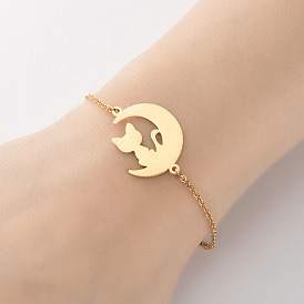 Moon Cat Pendant Bracelet - Cartoon Animal Pendant Bracelet for Women.