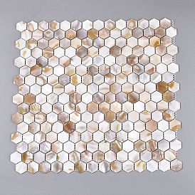 Cabochons en mosaïque de coquillages d'eau douce naturels, hexagone, dos plat