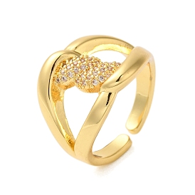 Brass Micro Pave Clear Cubic Zirconia Open Cuff Rings for Women