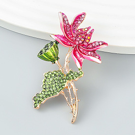 Summer Alloy Lotus Leaf Brooch with Rhinestone Flower Pin Fashion Accessory