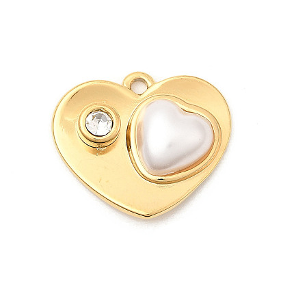 304 из нержавеющей стали горный хрусталь подвески, сердце прелести, с abs имитационными жемчужными бусинами , ионное покрытие (ip)