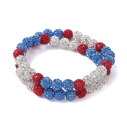 8mm Round Polymer Clay Rhinestone Wrap Bracelets, Independence Day Bracelets for Women