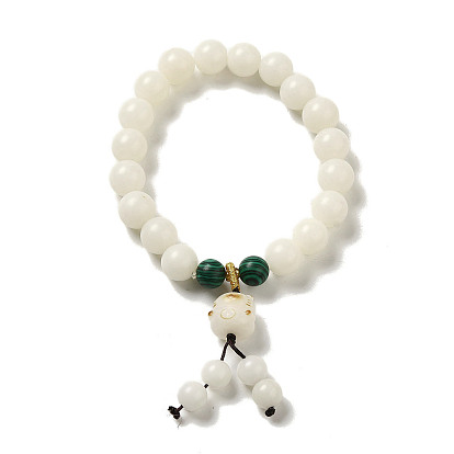 Armbänder aus natürlichen weißen Jadeperlen, mit Kunst Malachitperlen, buddhistischen Schmuck, Stretch-Armbänder