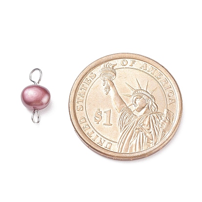 Natural Freshwater Pearl Connector Charms, with 304 Stainless Steel Loops, Nuggets