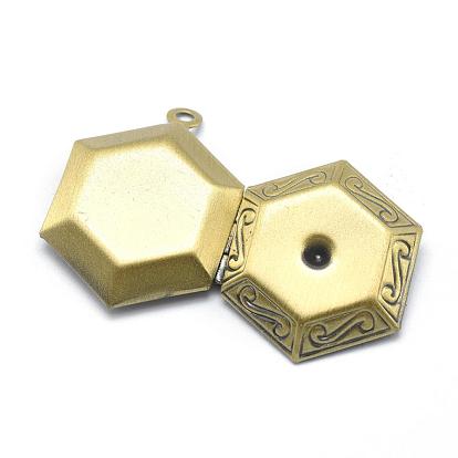 Подвески латуни медальон, фото прелести рамка для ожерелья, без кадмия, без никеля и без свинца, шестиугольник