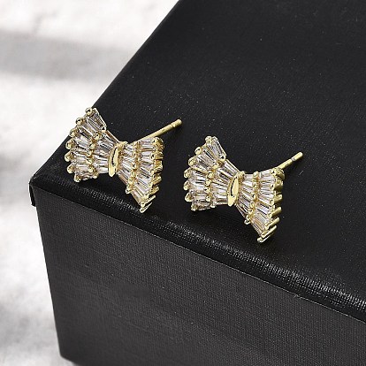 Серьги-гвоздики с бантом из латуни с прозрачным кубическим цирконием, без кадмия и без свинца, долговечный, стойки покрытие