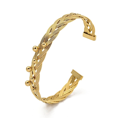 304 Stainless Steel Grid Braided Open Cuff Bangles for Women