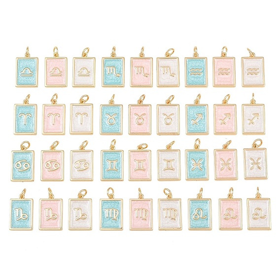 Brass Enamel Pendants, Rectangle Charms, Rack Plating, Cadmium Free & Lead Free, Long-Lasting Plated, Golden