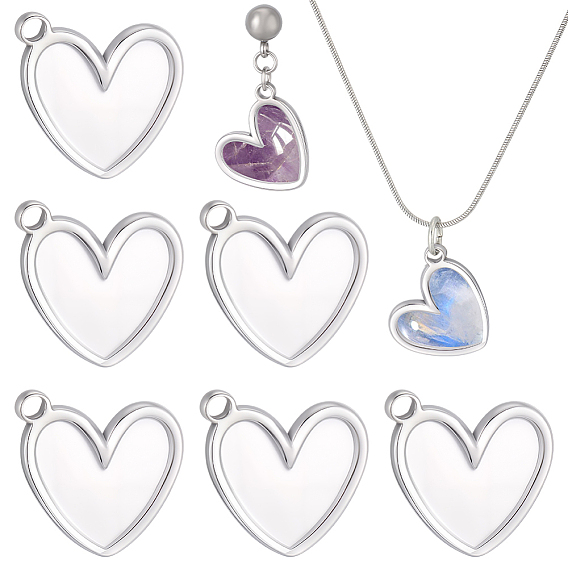 12Pcs 304 Stainless Steel Pendants, Heart Charm