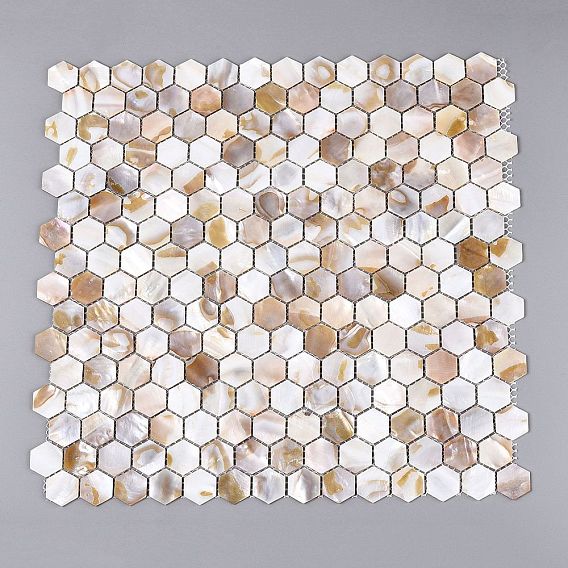 Natural Freshwater Shell Mosaic Tile Cabochons, Hexagon, Flat Back