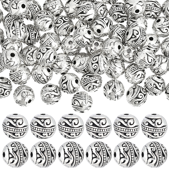 100 бусины из сплава в тибетском стиле, без кадмия и без свинца, круглые