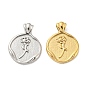 304 Stainless Steel Pendants, Flat Round with Rose Charm