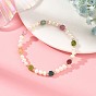 Faceted Cube Natural Multicolor Tourmaline and Pearl Beaded Stretch Bracelets, Golden