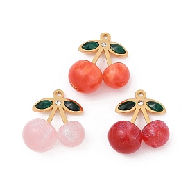 304 подвески из нержавеющей стали, вишня, со смолой, стразами и блестящей пудрой, ионное покрытие (ip), реальный 18 k позолоченный