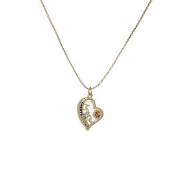 Copper Heart MOM Pendant Necklace with Micro-Inlaid Zircon for Women