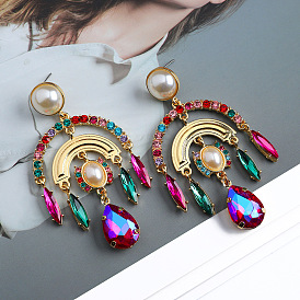 Colorful Crystal Geometric Pendant Earrings for Luxurious Wedding and Party