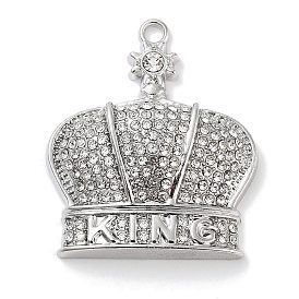 Alloy Rhinestone Pendants, Crown with Word King Charm