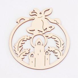 Undyed Wooden Pendants, Christmas Bell