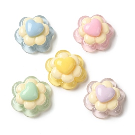 Translucent Resin Decoden Cabochons, 6-Petal Flower with Heart