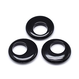 Natural Black Agate Flat Round Pendants