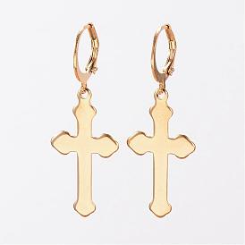 304 из нержавеющей стали Leverback серьги, гипоаллергенные серьги, крестик, 41 мм, штифты : 1 мм