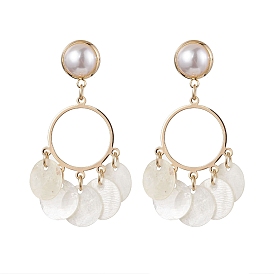 Capiz Shell Chandelier Earrings, Brass Dangle Earrings for Women