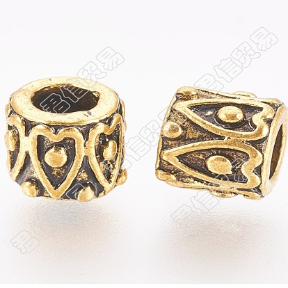 Zinc Alloy European Beads, Large Hole Beads, Cadmium Free & Lead Free, Column with Heart