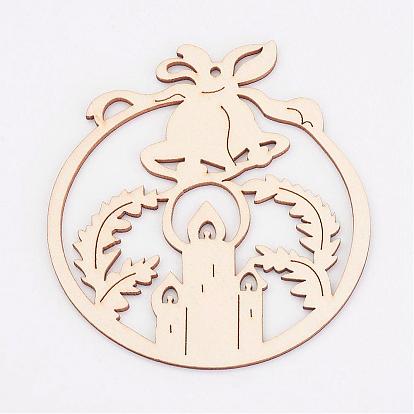 Undyed Wooden Pendants, Christmas Bell