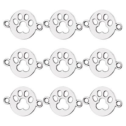 Tibetan Style Alloy Links/Connectors, Flat Round with Dog Paw Print