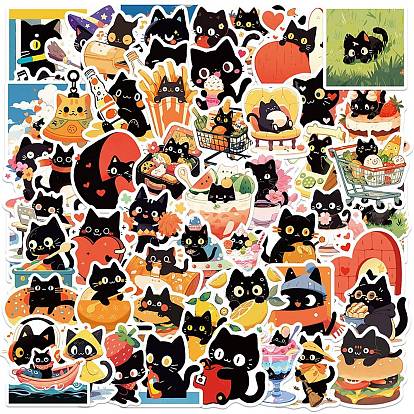60Pcs Cute Cat Theme PVC Adhesive Waterproof Cartoon Stickers Set, for DIY Scrapbooking and Journal Decoration