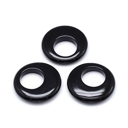 Natural Black Agate Flat Round Pendants
