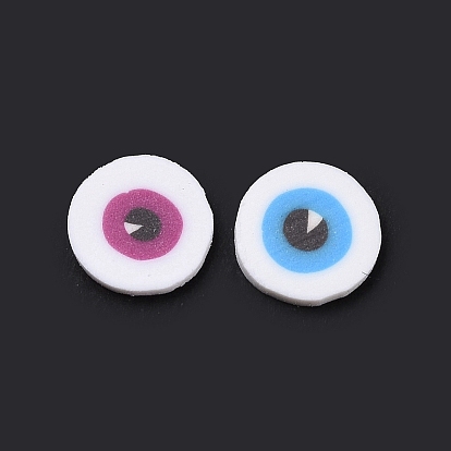 Handmade Polymer Clay Cabochons, Flat Round with Evil Eye
