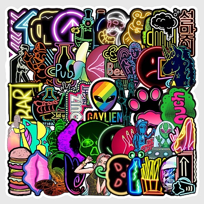 53Pcs Neon Style Stickers for Water Bottle Phone Computer Luggage Guitar Graffiti Patches