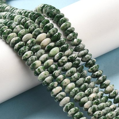Natural Green Spot Beads Strands, Saucer Beads, Rondelle