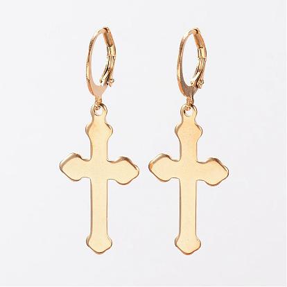 304 из нержавеющей стали Leverback серьги, гипоаллергенные серьги, крестик, 41 мм, штифты : 1 мм